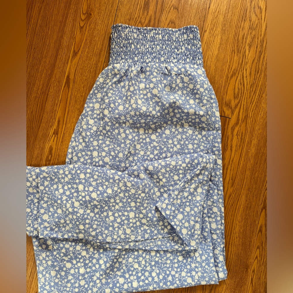 Wide Leg Blue and White Floral Pants